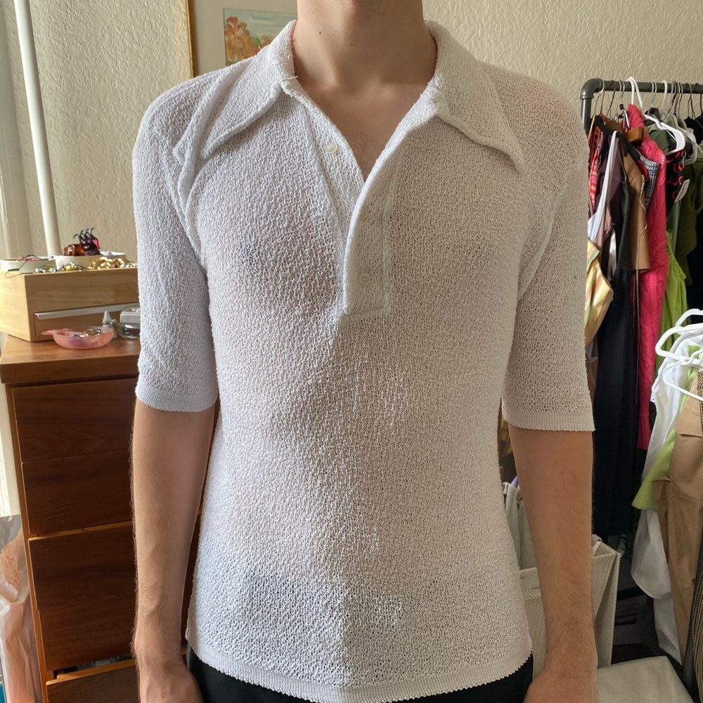 ❣️SOLD❣️ Vintage Puritan Knit Crochet White Polo